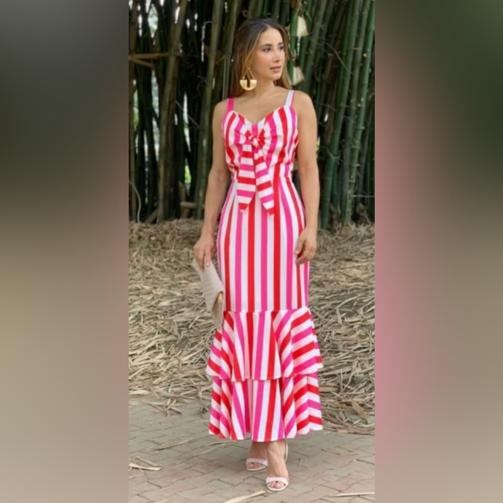 Luxmi Striped Pink and White Maxi Dress